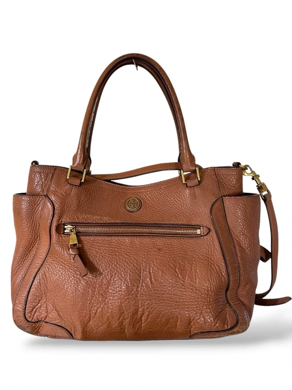 Tory Burch Brown Pebbled Leather Slouchy Crossbody Satchel, One Size